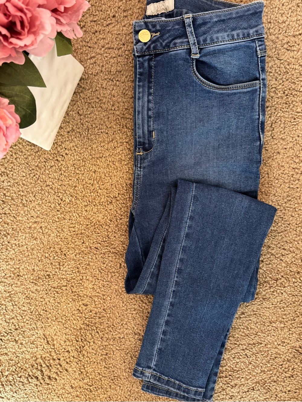 High-Rise Skinny Jeans in Dark Blue Denim